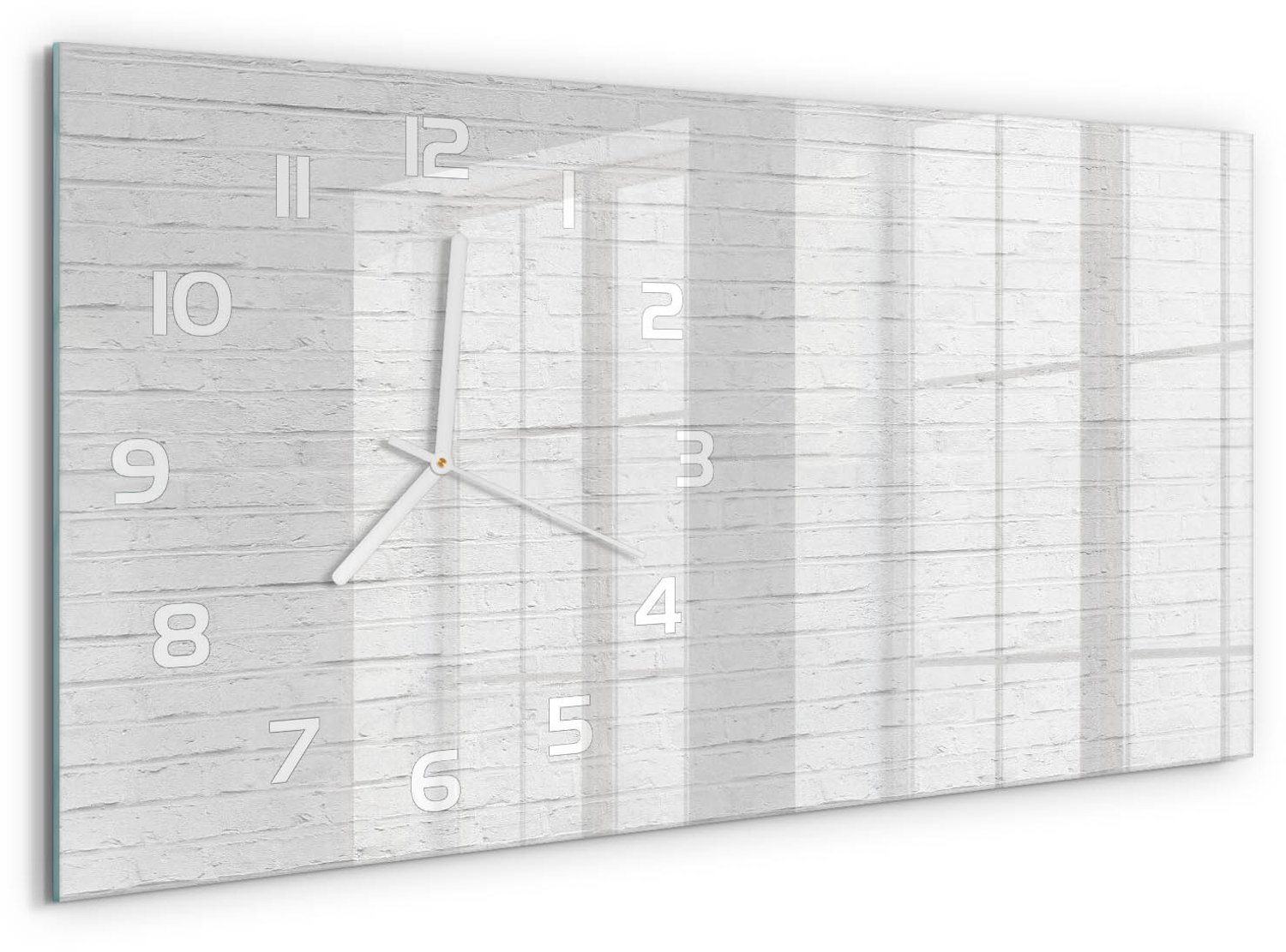 TULUP Wandklok - Bakstenen muur Wandklok Glas Met Motief - 60x30 cm - Wit Decoratieve Glazen Klok - Witte handen - Rechthoekige Klok - Gekleurde Glazen Klok - Glazen Klok Met Print
