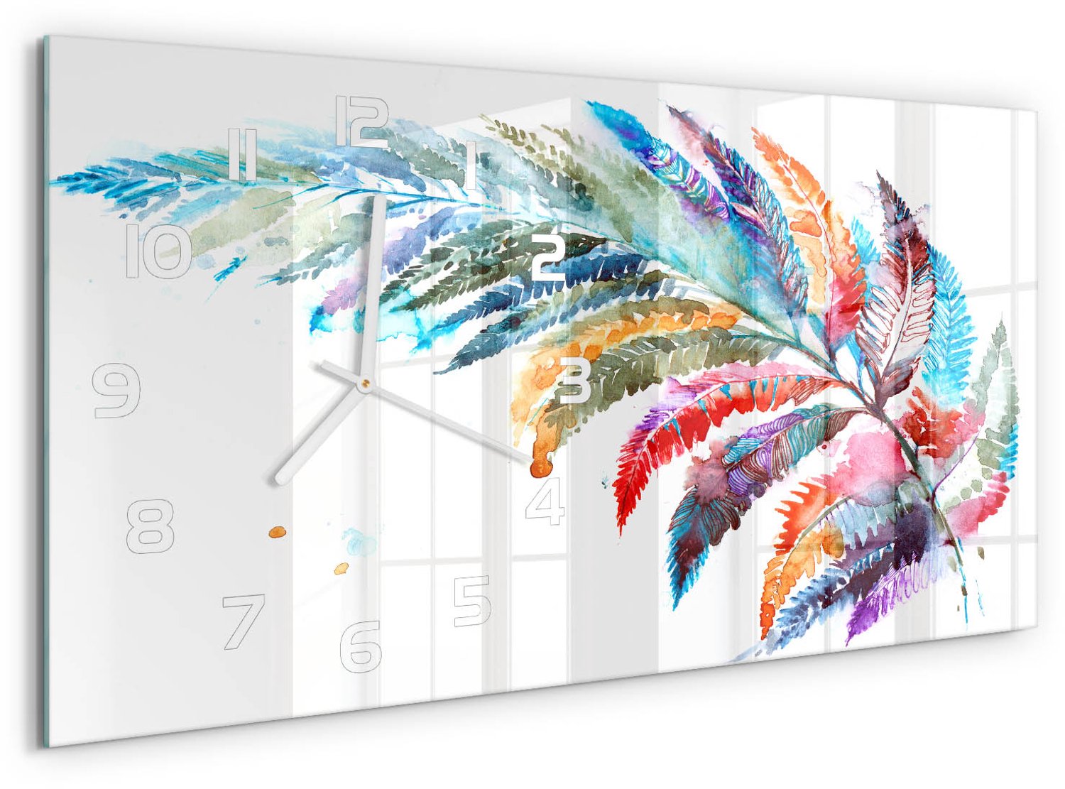 TULUP Wandklok - Kleurrijke pen Gekleurde Glazen Klok - 60x30 cm - Veelkleurig Glazen Klok Met Print - Witte handen - Rechthoekige Klok - Moderne Wandklok Glas - Wandklok Glas Decoratie