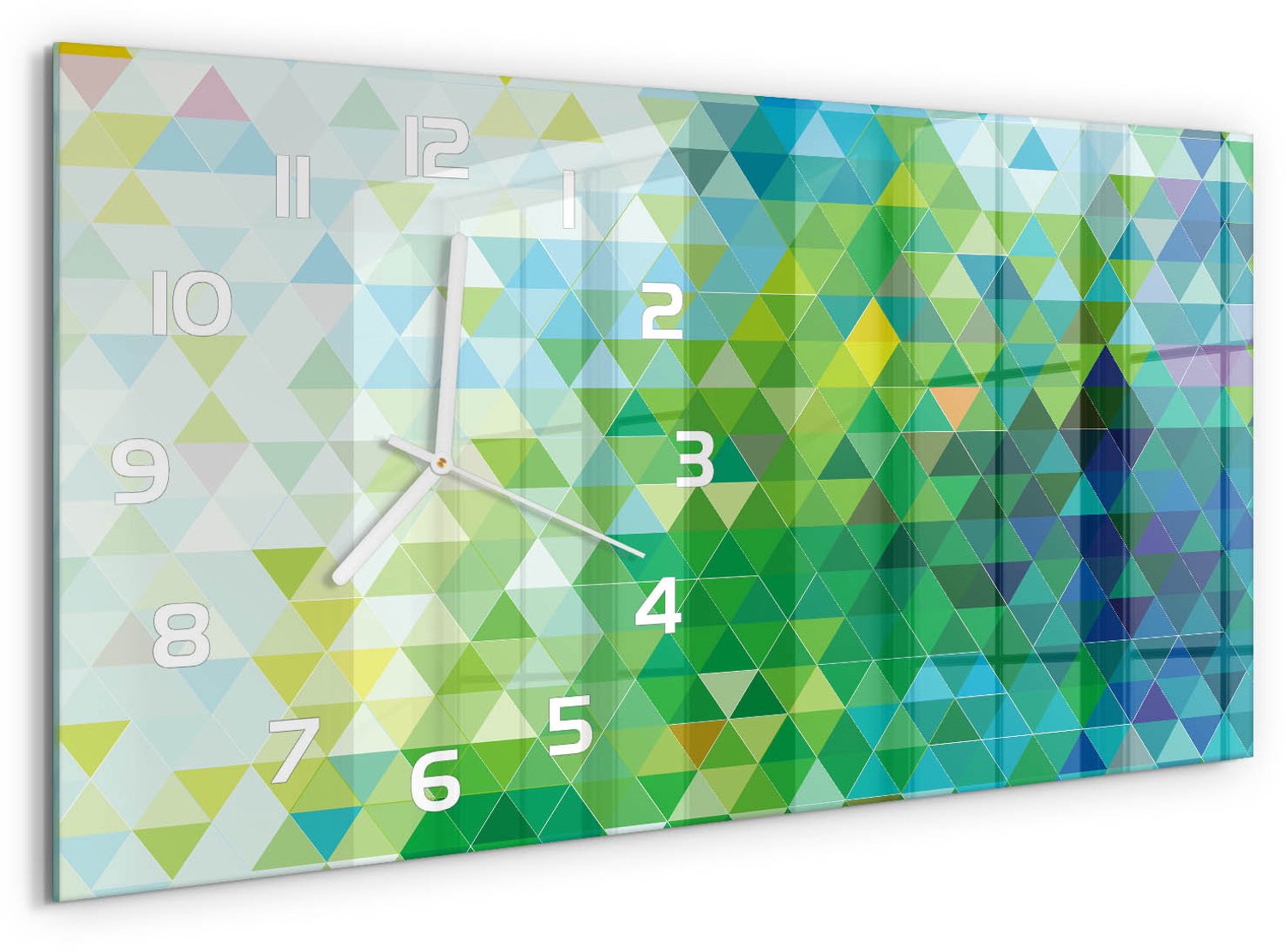 TULUP Wandklok - Driehoeken van abstractie Decoratieve Glazen Klok - 60x30 cm - Groente Glazen Wandklok Design - Witte handen - Rechthoekige Klok - Glazen Klok Met Print - Wandklok Glas Met Motief