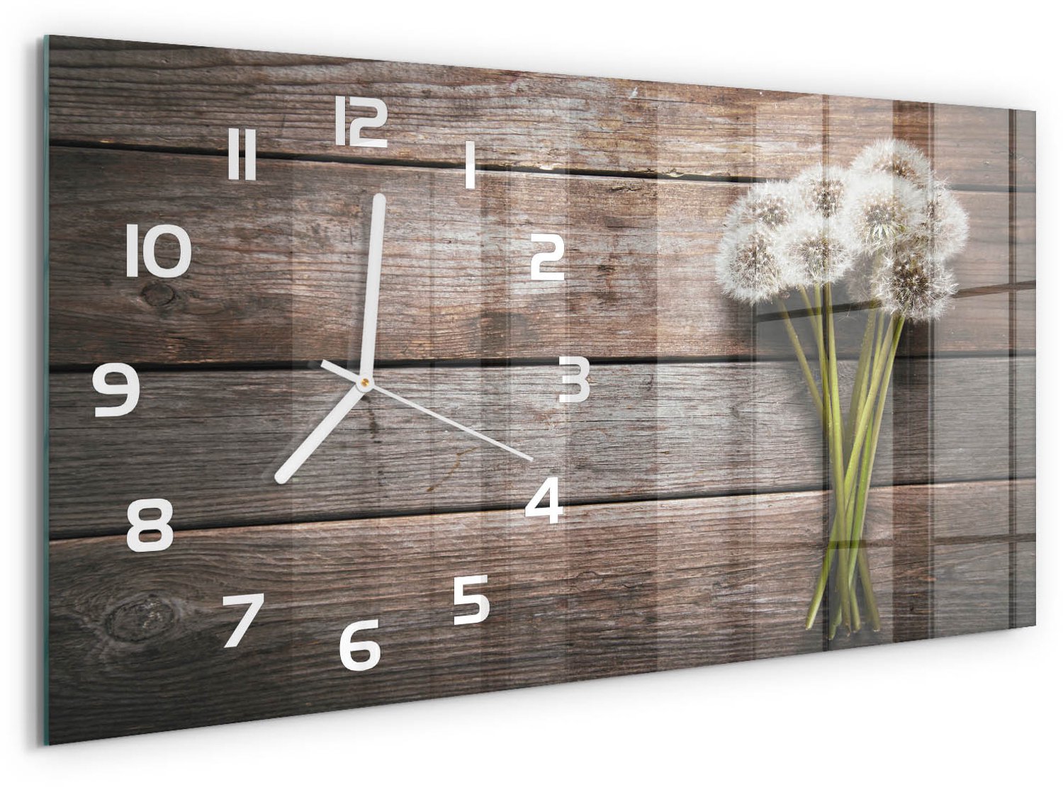 TULUP Wandklok - Paardenbloemhout Moderne Wandklok Glas - 60x30 cm - Bruin Wandklok Glas Decoratie - Witte handen - Rechthoekige Klok - Glazen Wandklok Design - Klok Glas Met Opdruk