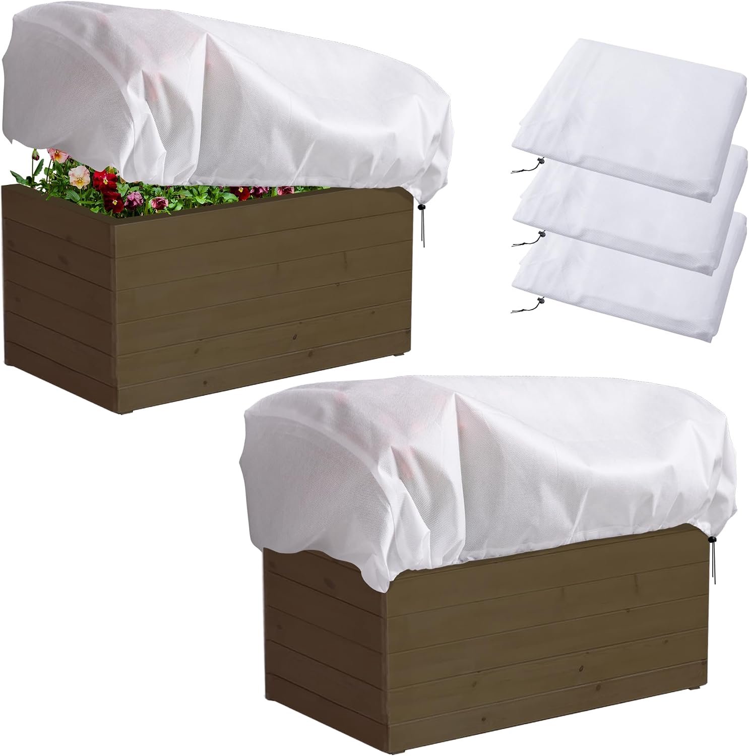 YAGXIG Wintervorstbeschermer voor planten- Planthoes-set van 3-39,3 x 17,7 x 15,7 inch-Deksel voor bloempotten op balkon-Vorstbeschermingsdeken voor bloembakken-Wit