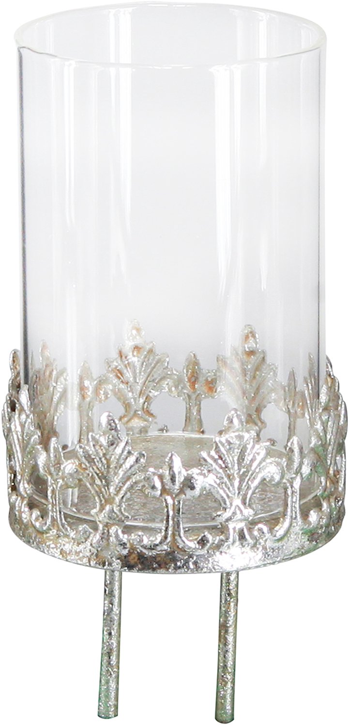 posiwio Theelichthouder met glas om in te steken vintage zilver Ø5,5cm H8cm 4s