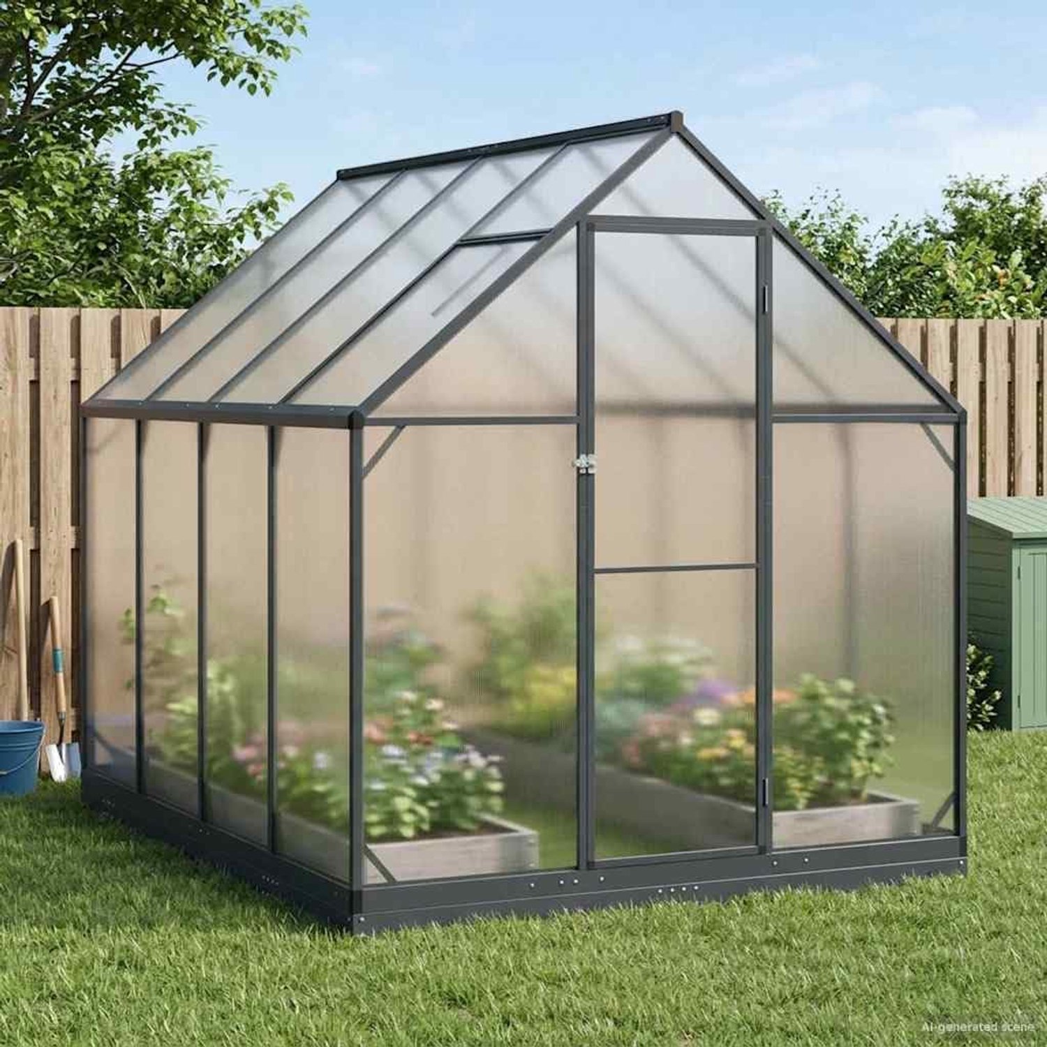 Broeikas met deur, antraciet 183,5 x 243,5 x 207 cm tuinhuis