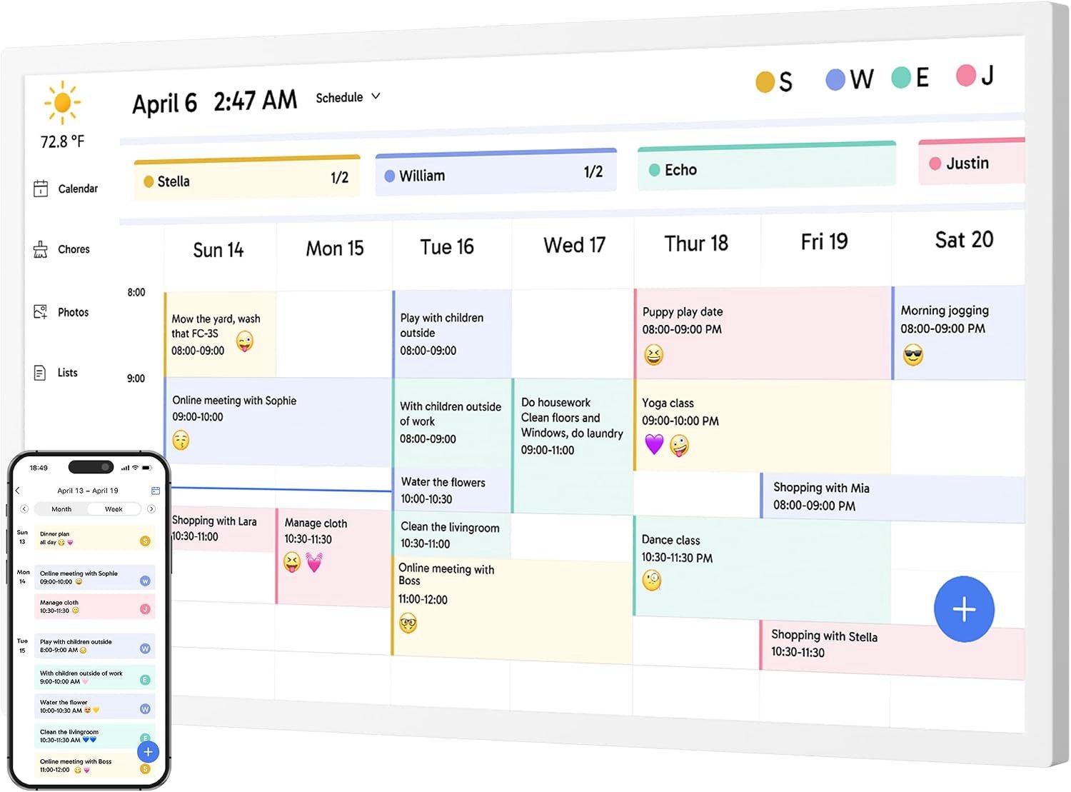 Wandkalender, 81 cm, 1920 x 1080, FHD, elektronische wandkalender, familieplanner, met 64 GB geheugen en wandgemonteerde draaihouder, touchscreen, intelligente tafelkalender, wit