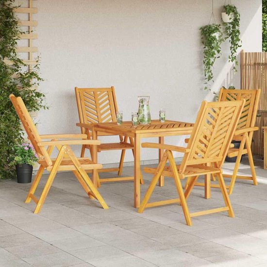 5-delig, bruin acaciahout, massief tuintafelset met 4 stoelen en armleuningen, eetkamerset voor terras en tuin, geolied acaciahout voor natuurlijke charme — afbeelding 2