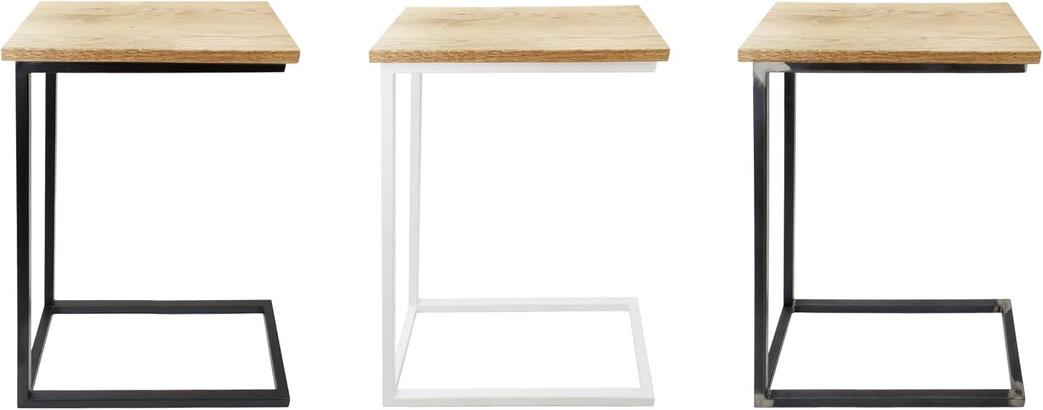 1x Natural Goods Berlin bijzettafel C-vorm | laptoptafel van metaal en hout | salontafel sofa koffietafel | praktische legplank | nachtkastje verschillen (met tafelblad eiken, industrieel)