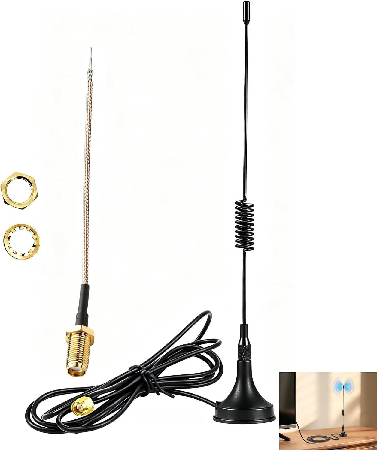 868 MHz, Lora SMA-antenne met 3 m SMA-verlengkabel en draagbare basis, antenne voor LoRaWAN Gateway IoT-radio-module, met 10 cm pigtailkabel, compatibel met netwerkcontroller en 868 MHz