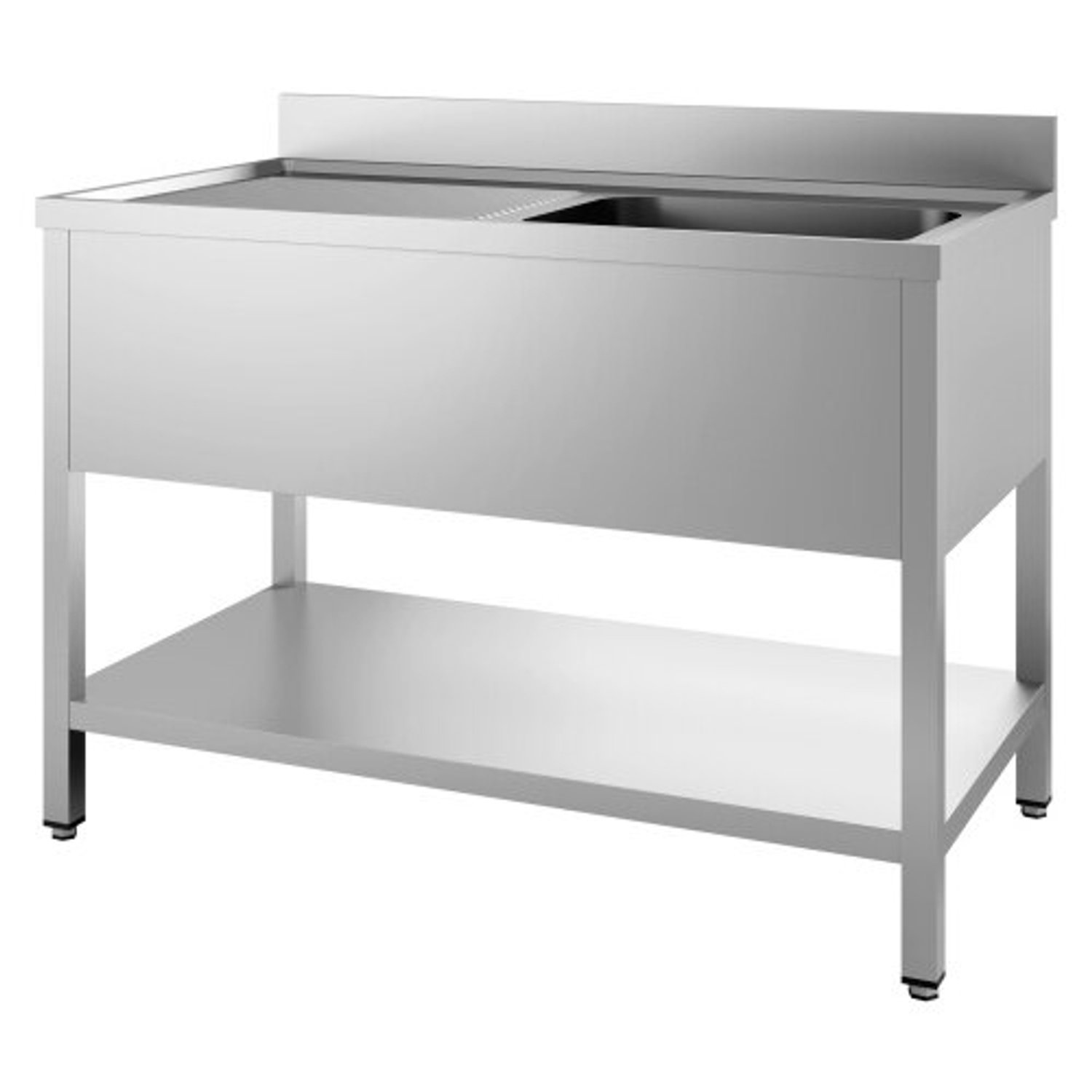 Demontabele Spoeltafel met Bodemschap - 120x70cm - Rechts - 7452.0430 - Horeca & Professioneel - Horeca & Professioneel