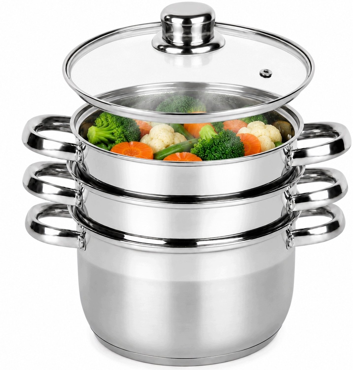 Stoompan RVS 3L Ø18cm - 3 Niveaus, Inductie & Gas