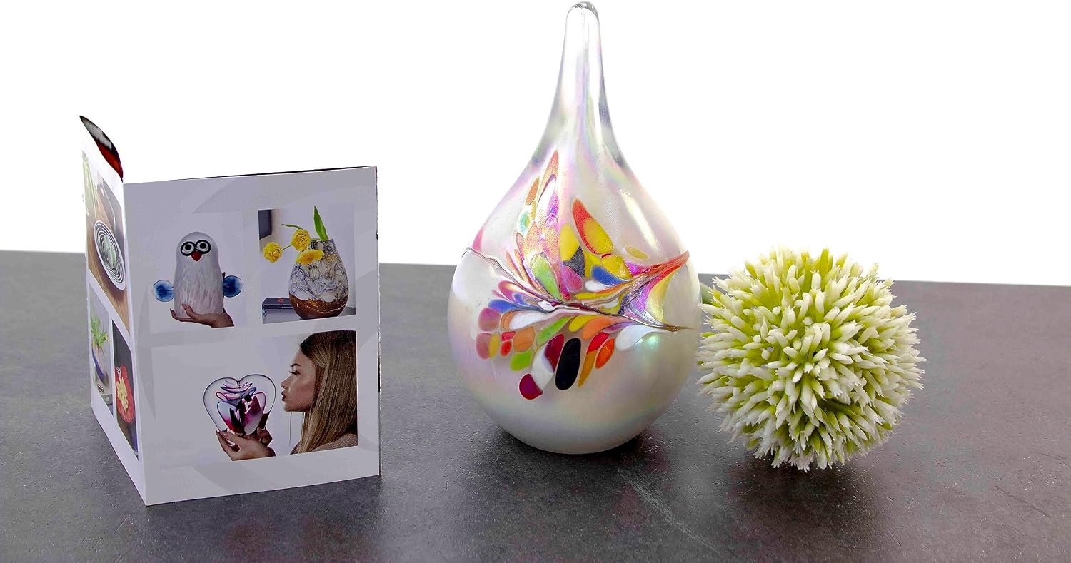 Urn Druppel White & Multicolor - Glazen Urn - Kleine urn - Miniurn - Druppel Urn