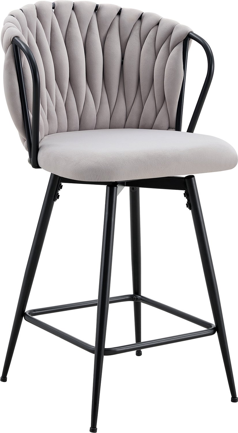 MUVANO Lichtgrijze barkrukken set van 2 - 360° draaibare barstoelen met armleuningen - Polyesterfluweel en zwart metaal - Voor kookeiland en bar Lichtgrijs