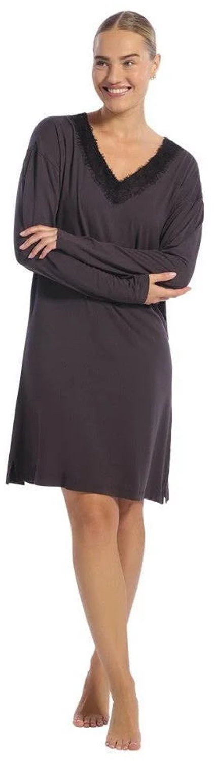 Ten Cate dames nachthemd lange mouw met kant - Antra Grey - Antra Grey / antraciet