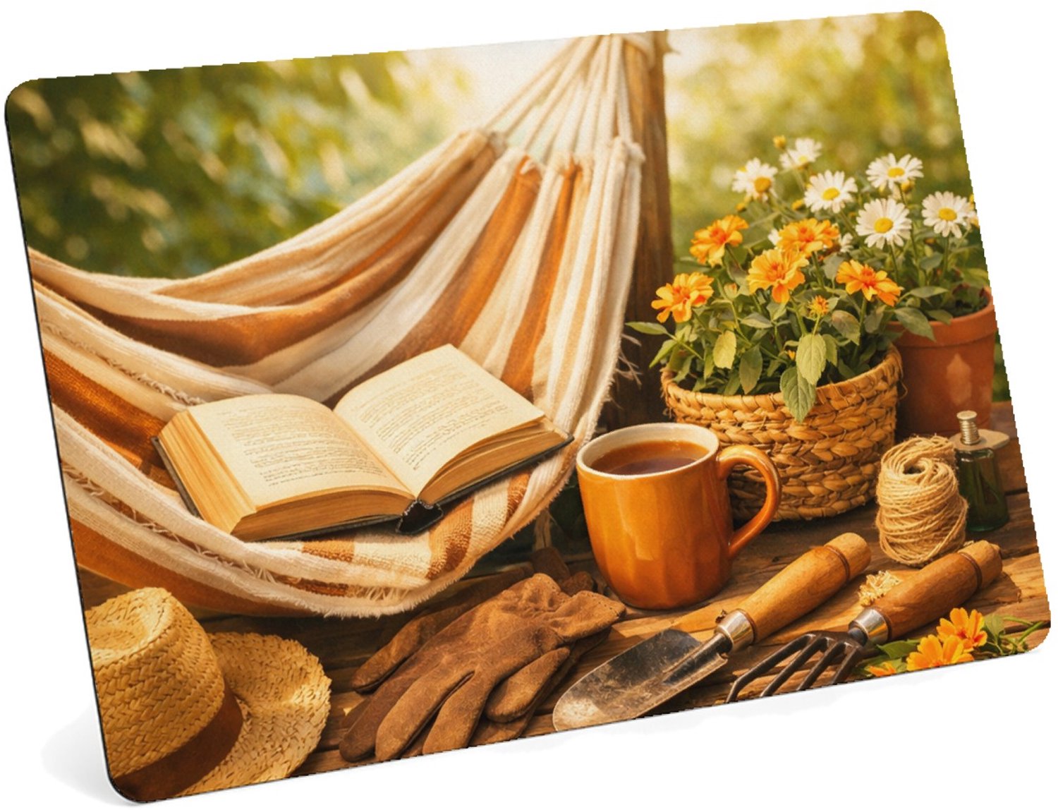 Mr Cadeautjes MDF magnetische fotolijst 28 x 19 - design Een tuinbank of hangmat in een rustige tuin met hobbyspullen | cadeau Wit