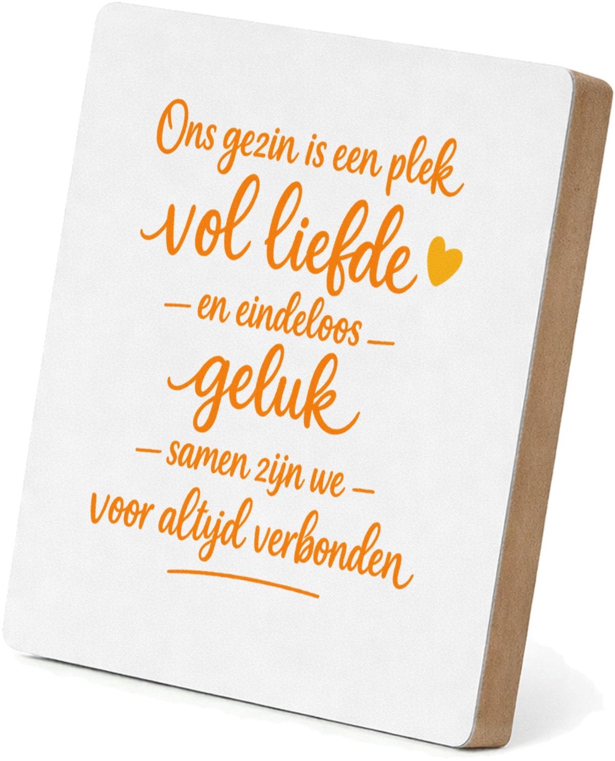 Mr Cadeautjes MDF staande fotolijst 15,2 x 15,2 - design Een warme familie-quote in handgeschreven stijl met een klei | cadeau Wit