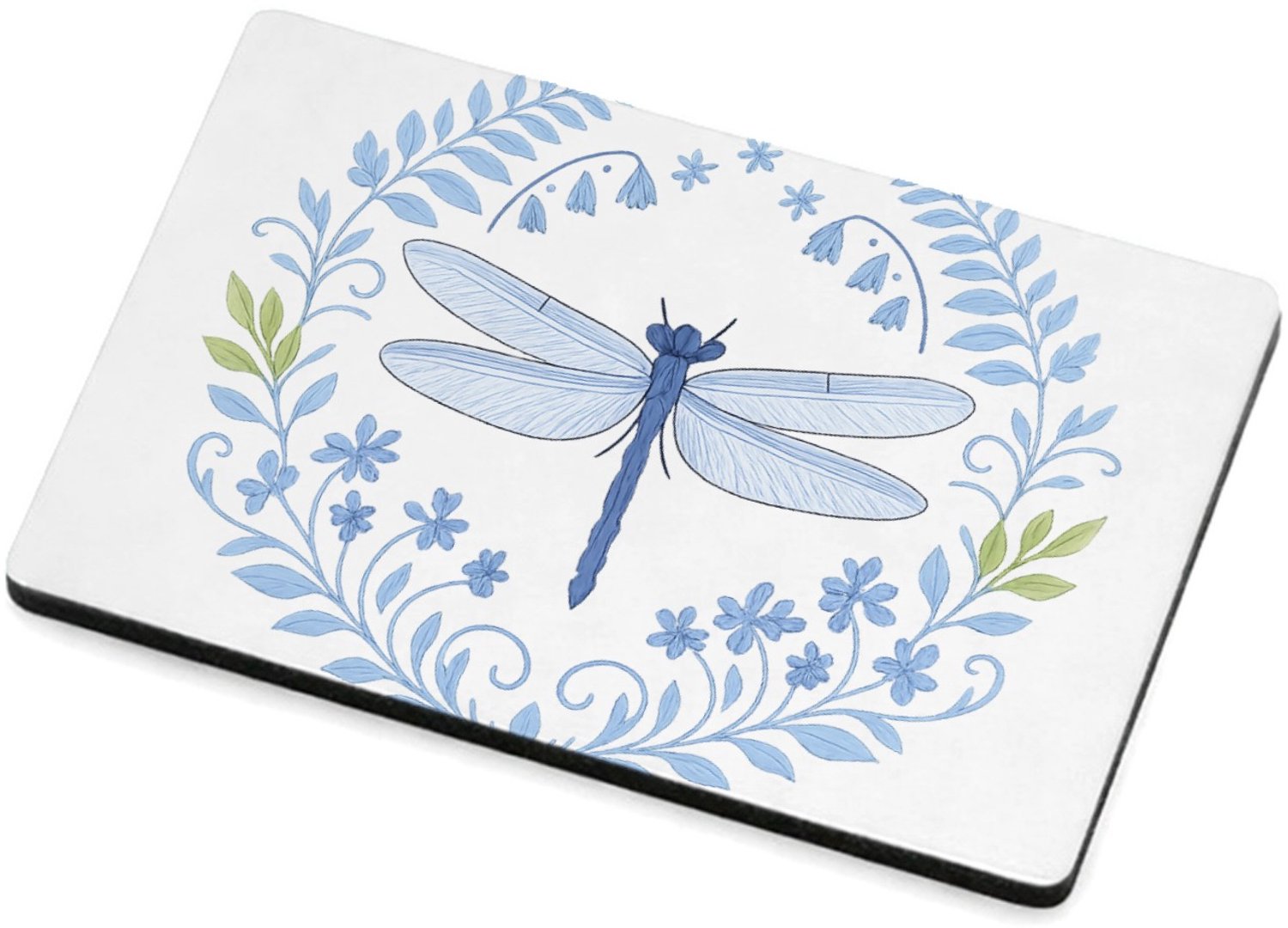 Mr Cadeautjes MDF magnetische fotolijst 7,5 x 5 - design Serene bosrand met libellen en varens in een verfijnd blauw| cadeau Wit