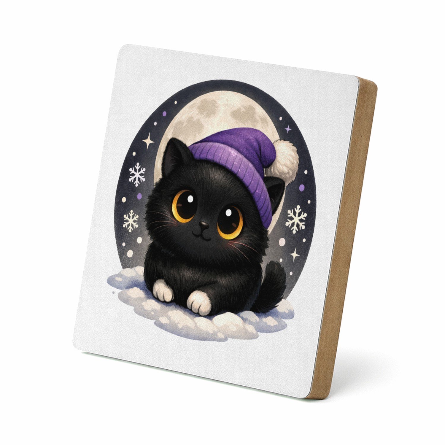 Mr Cadeautjes MDF staande fotolijst 15,2 x 15,2 - design Lieve pinguïn in winterse nacht | cadeau Wit