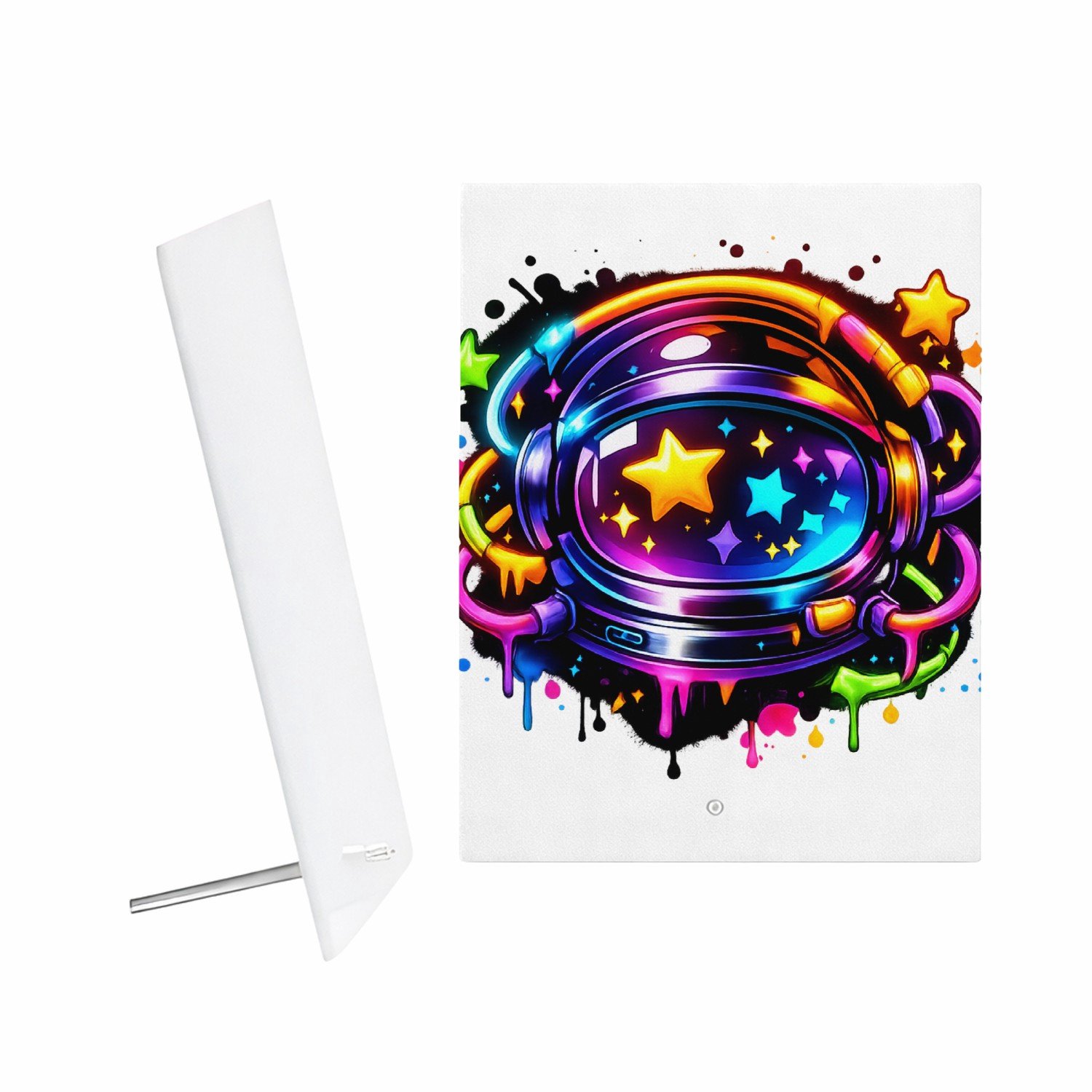 Mr Cadeautjes Glazen fotopaneel Glow-tech drinkdesign voor jongeren - 15 x 20 cm, staand - glas, decoratie, wanddecoratie | cadeau Wit