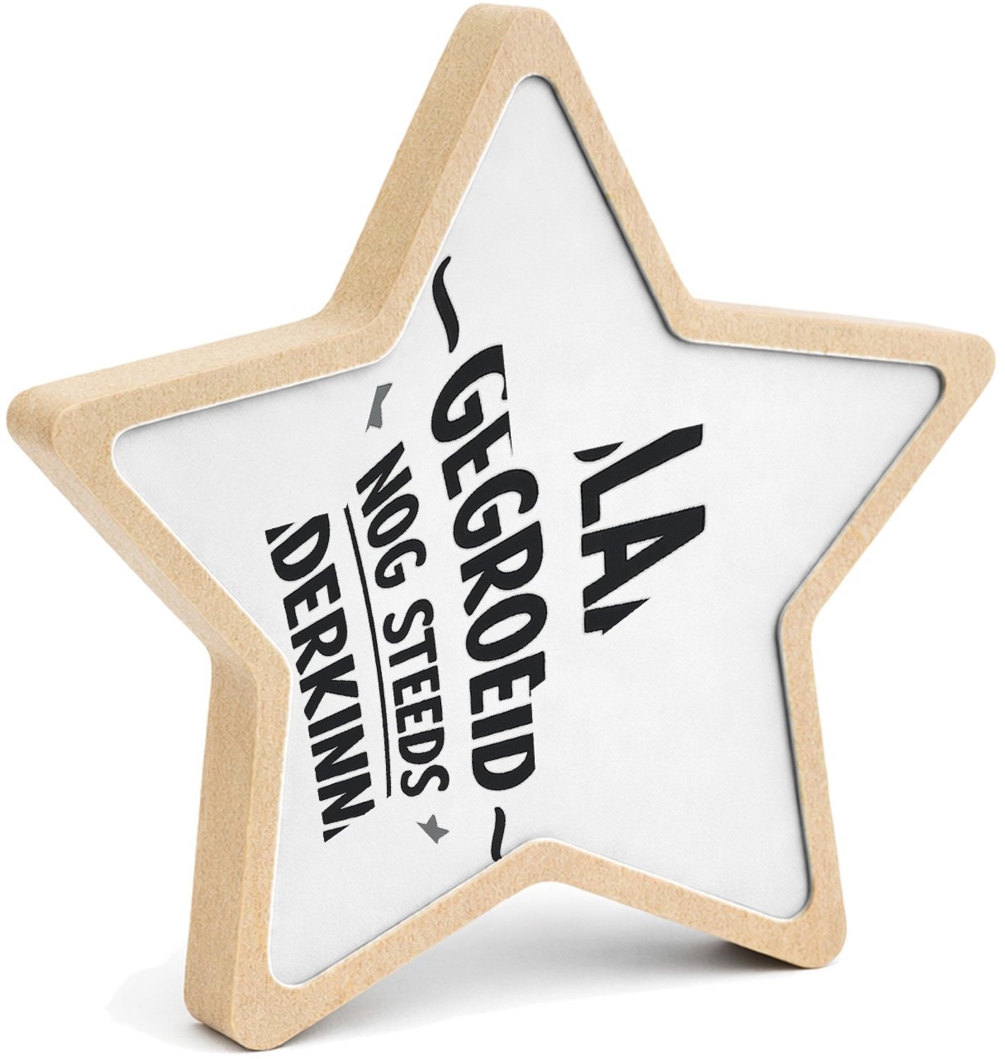 Mr Cadeautjes MDF fotolijst ster 14 x 13,5 - design Grappige woordspeling voor een energiek cadeau-item met een | cadeau Wit