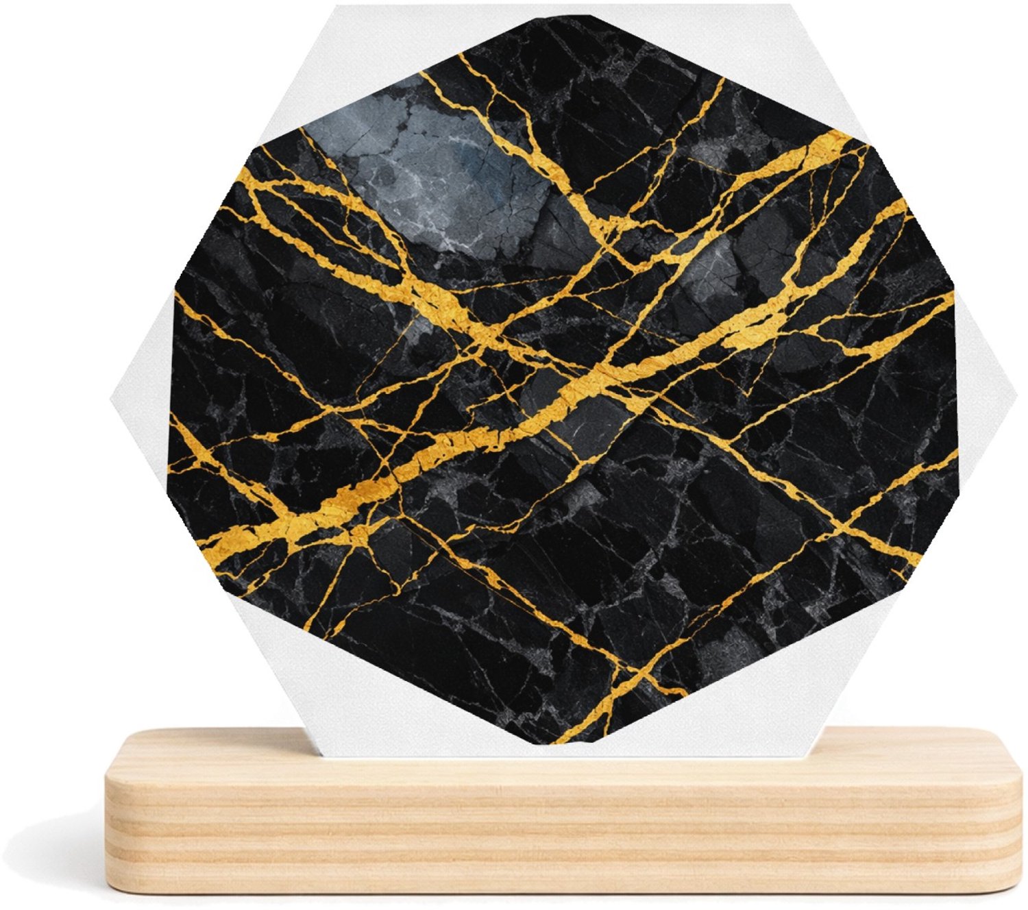 Mr Cadeautjes MDF fotolijst/inleg hexagon 14 x 13 - design Luxe nachtelijke steentextuur met subtiele botanische glans | cadeau Wit