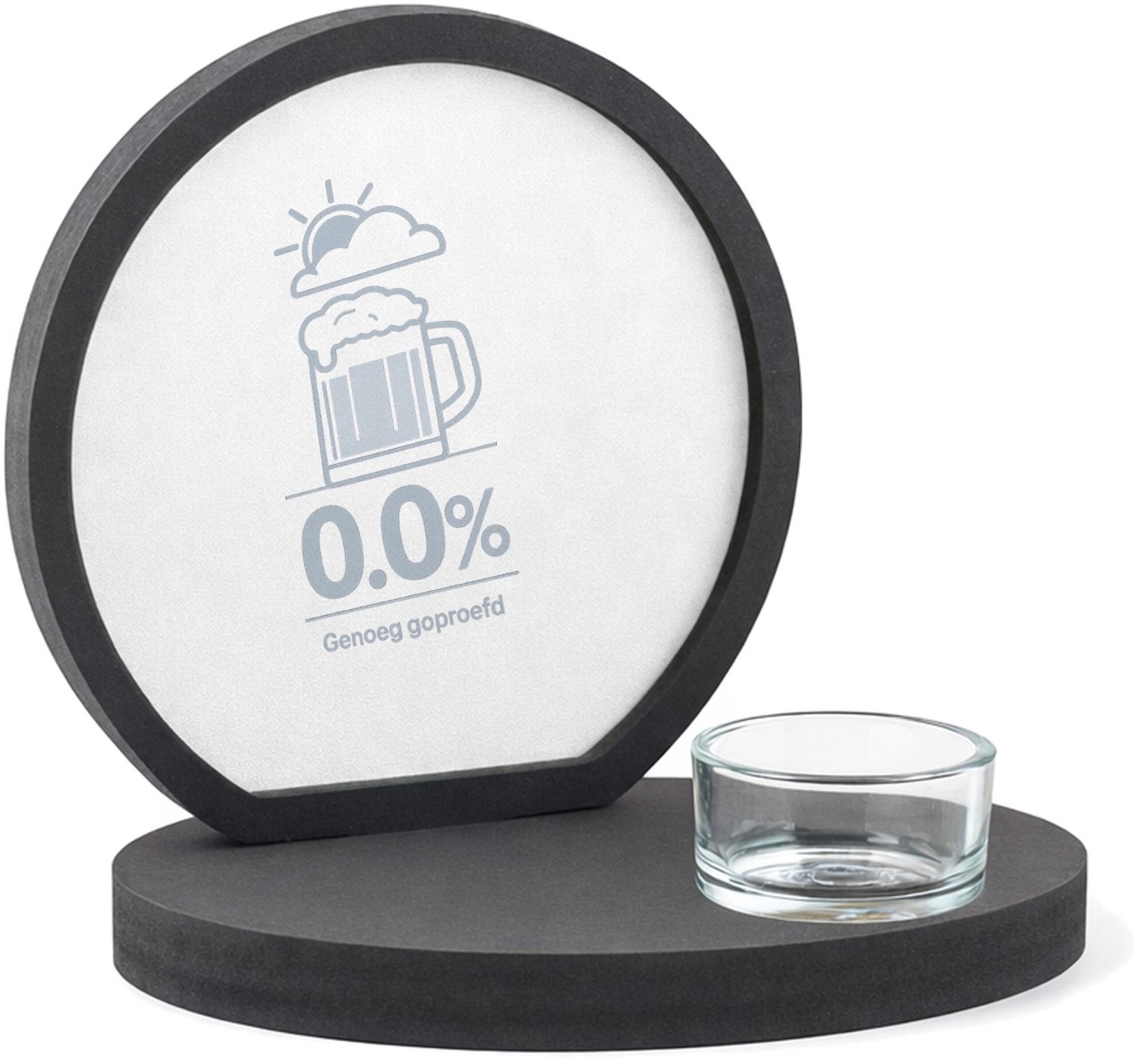 Mr Cadeautjes MDF inleg theelichthouder ~8 cm - design Een weerbericht-grap rond koffie in plaats van bier, met een | cadeau Wit