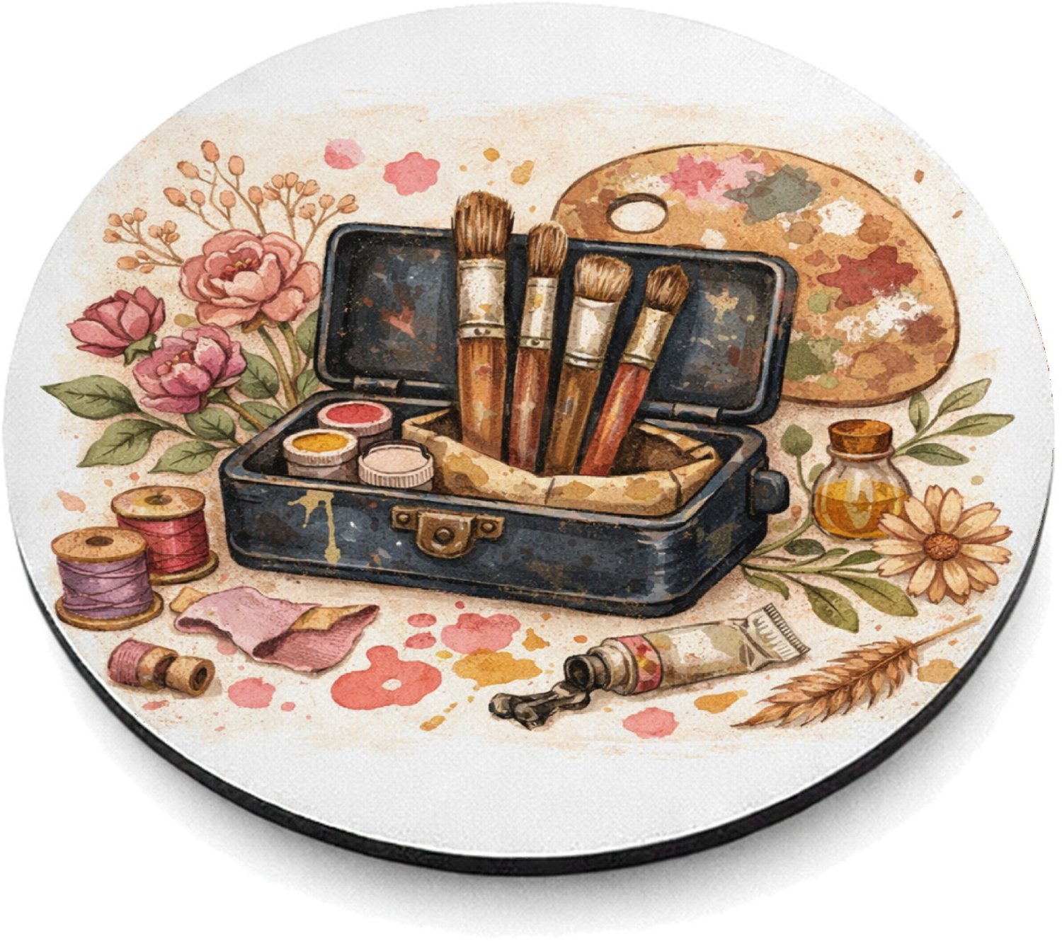Mr Cadeautjes MDF magnetische fotolijst rond Ø 9,5 - design Romantische hobbyprint met een centraal retro-object en loss | cadeau Wit