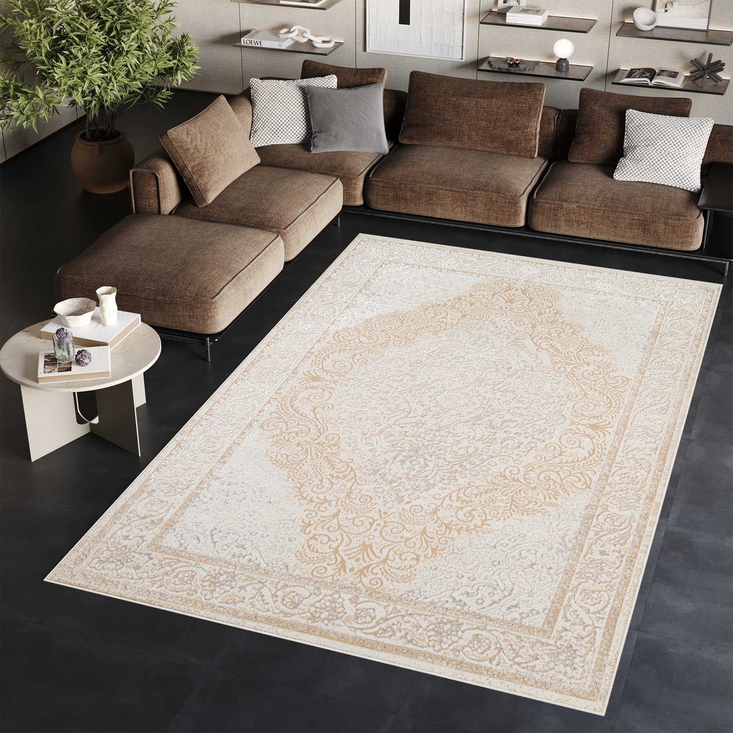 Tapiso Ares Vloerkleed Beige Laagpolig Woonkamer Gebloemd Oriental Tapijt Maat- 300x400 Creme