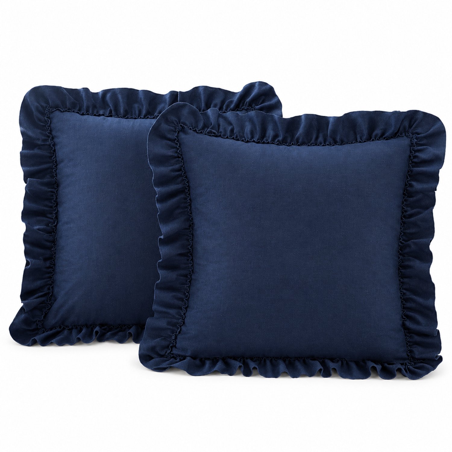 SWGOTA Donkerblauwe kussenhoes met ruches, 45 x 45 cm, polyester met fluweelachtige uitstraling, zonder binnenkussen
