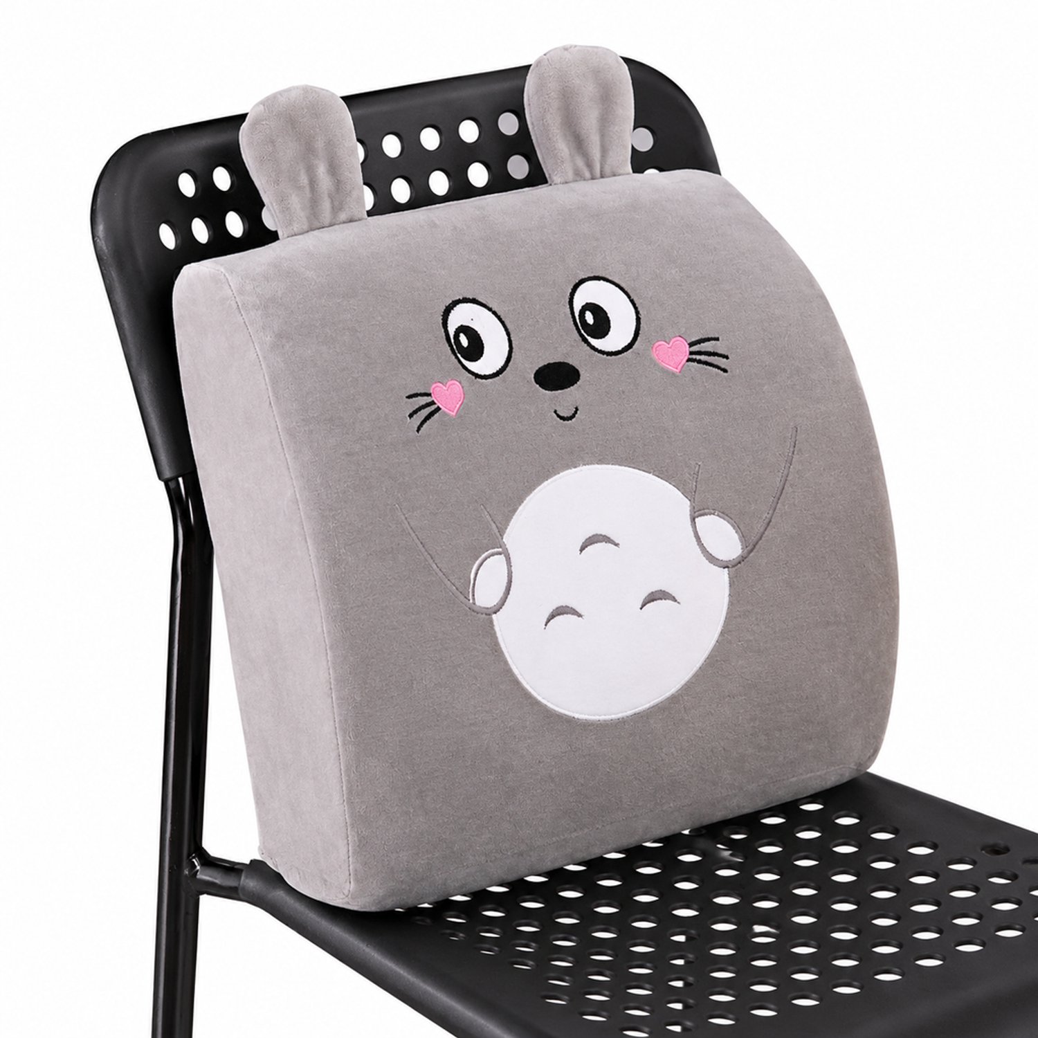 Lendenkussen van traagschuim 33 x 32 x 11 cm - Pluche polyester buitenhoes met dierengezicht - Voor kantoor en auto