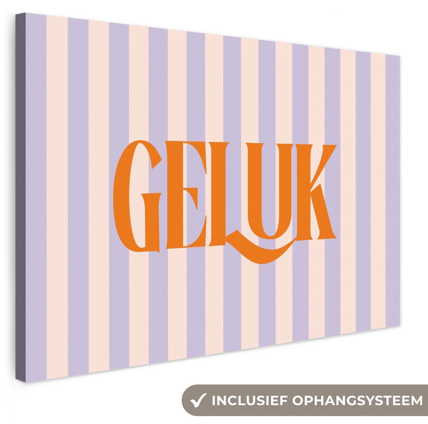 Canvas schilderij 140x90 cm - Exclusieve wanddecoratie Lila - Oranje - Strepen - Geluk - Muurdecoratie woonkamer - Slaapkamer decoratie - Kamer accessoires - Schilderijen op canvas groot XXL