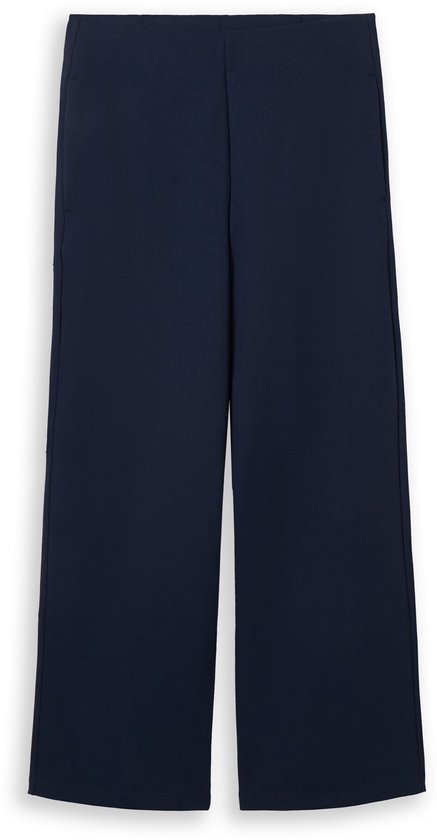 Marineblauwe broek met wijde pijpen, vlakke weergave op een witte achtergrond.