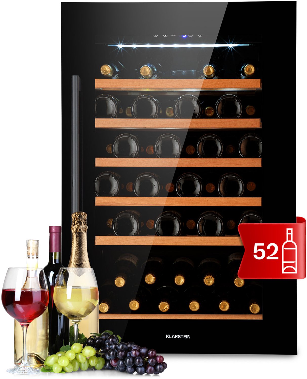Klarstein Wijnkoeler Vinsider 52 Built-in Uno Inbouw wijnkoelkast - 52 Flessen - 137 Liter - Roestvrij staal - Zwart - Touch Houten Schappen - RVS - Wine Cooler Wine Fridge Wijnklimaatkast Wijnkast