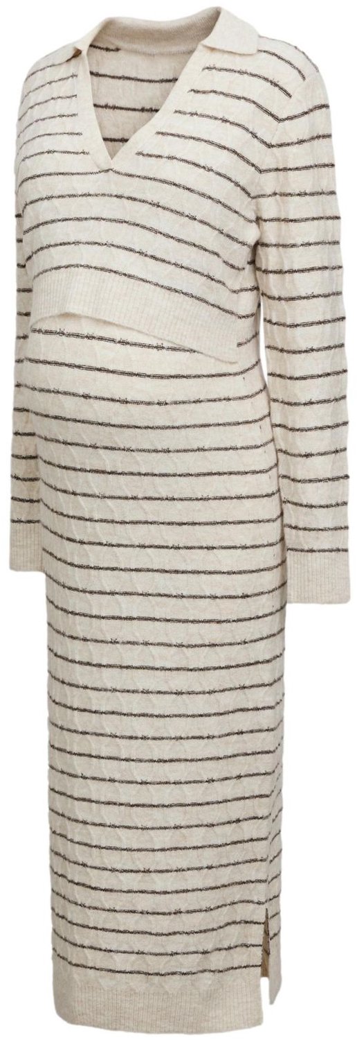 Next Dames - Halflange gebreide zwangerschaps-/borstvoedingsjurk met kraag - Crème Cream Stripe