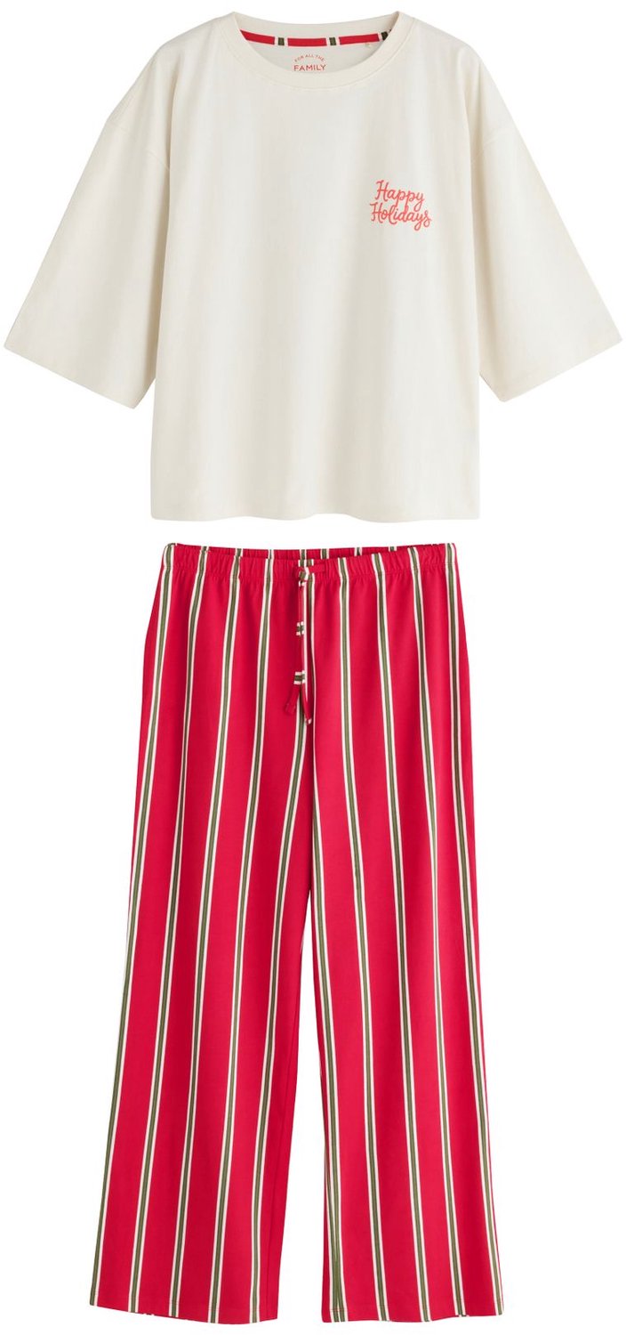 Next Dames - Matching Family Petite kerstpyjama met korte mouwen - Petite - Rood Ecru Happy Holidays