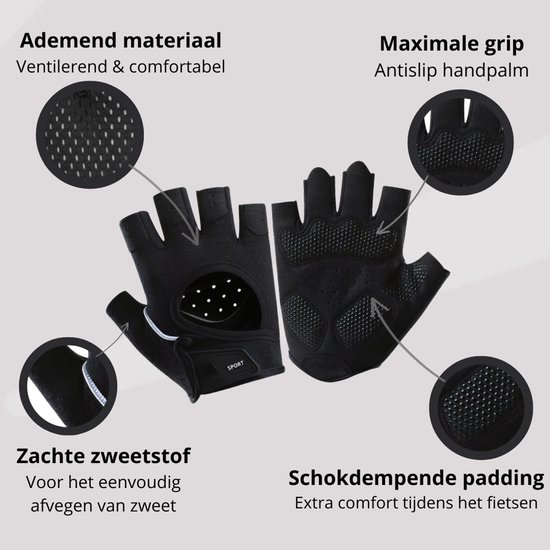 Fietshandschoenen - Wielrenhandschoenen - Mountainbike Handschoenen - Schokdempende Padding - Antislip - Unisex - Maat S - Zwart