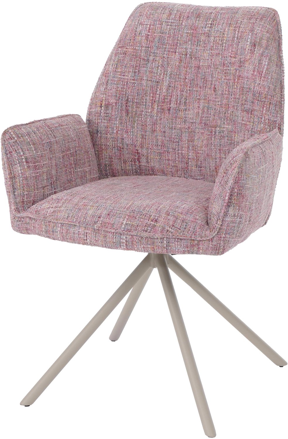 Eetkamerstoel MCW-G67, keukenstoel, draaibaar, automatische positie, metaal, chenille (410 g/m²) ~ frame crème, roze