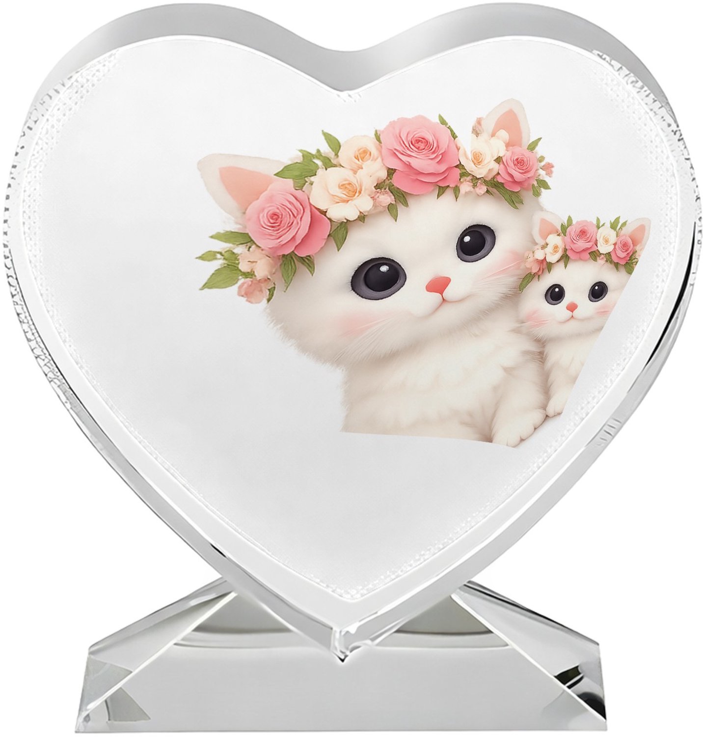 Mr Cadeautjes Fotokristal hart - design Een schattige bosuil met een bloemenkrans en zachte maanlich | cadeau Wit