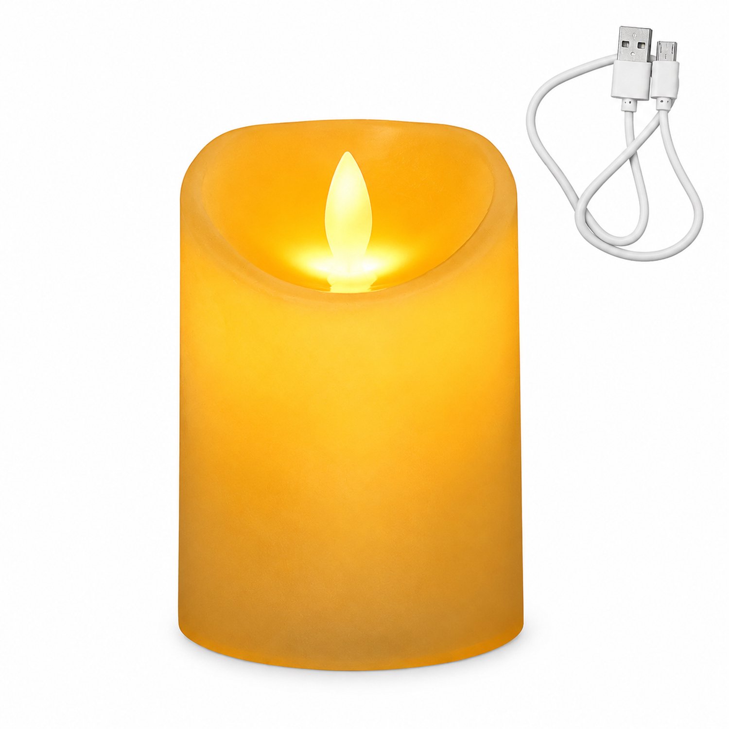 SWGOTA led kaarsen - oplaadbaar model van 7,5 x 10 cm met bewegende vlam, schuine bovenrand en USB-oplaadkabel Wit