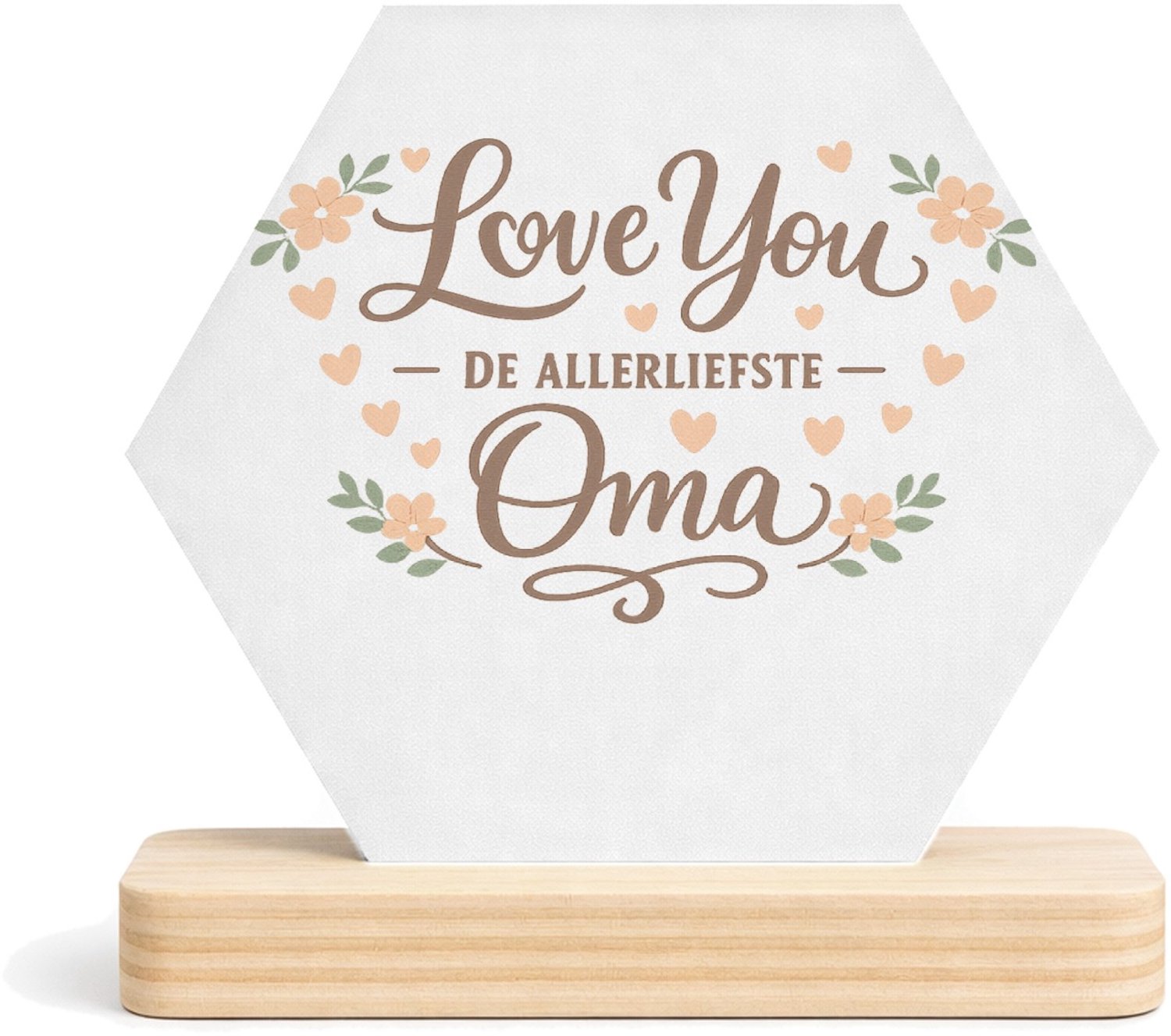 Mr Cadeautjes MDF fotolijst/inleg hexagon 14 x 13 - design Een liefdevolle familieboodschap met zachte bloemaccenten en | cadeau Wit