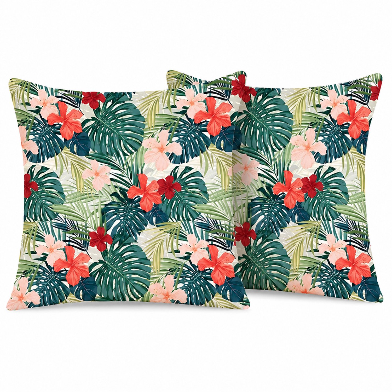SWGOTA Set van 2 linnen kussenhoezen, 45 x 45 cm, met tropische bloemen en bladeren, voor bank en slaapkamer, zonder binnenkussens Groen