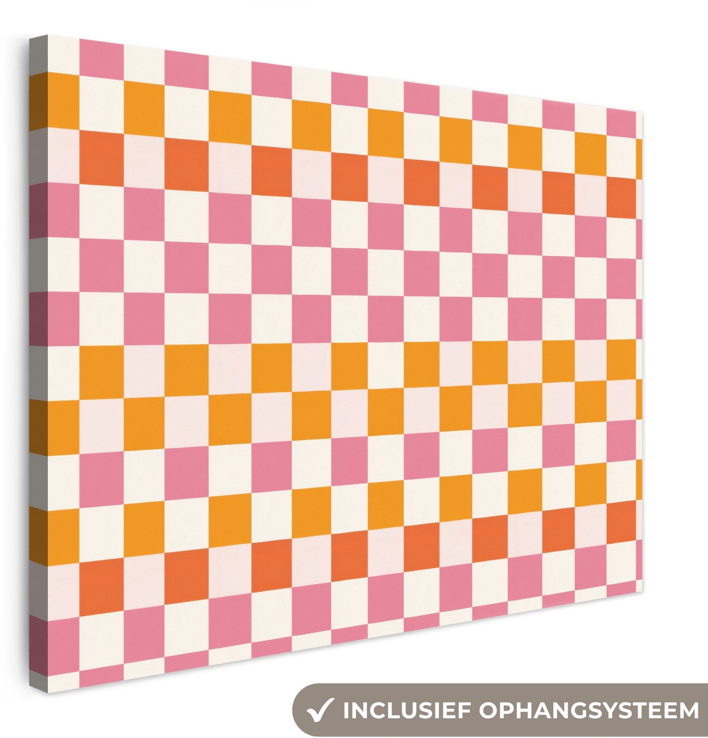 Canvas schilderij 100x70 cm - Exclusieve wanddecoratie Vierkant - Patroon - Oranje - Muurdecoratie woonkamer - Slaapkamer decoratie - Kamer accessoires - Schilderijen op canvas