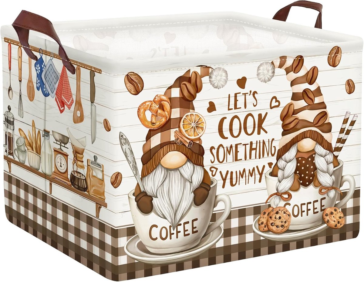 Decor Gereedschap Wasmand Opvouwbaar voor Jongens Meisjes Grote Kleding Speelgoed Opbergmand voor Slaapkamer Keuken, Gnome Koffie, 36 L