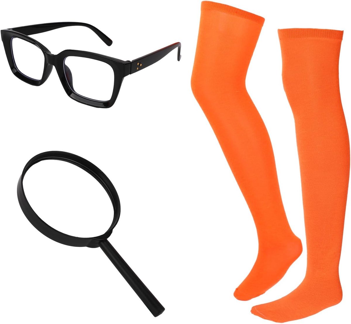 3 stuks Halloween kostuum accessoires set, oranje kniekousen dikke vierkante glazen plastic vergrootglas voor vrouwen meisjes Halloween cosplay
