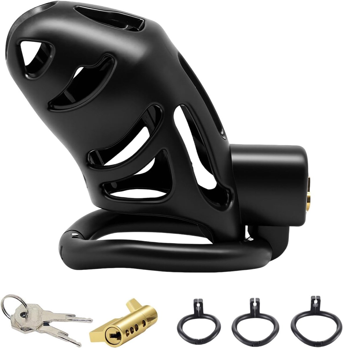 Kuisheidskooi voor mannen met 3 verstelbare ringen en hangslot, ademende en comfortabele lulkooi, seksspeelgoed, BDSM, voor SM Bondage