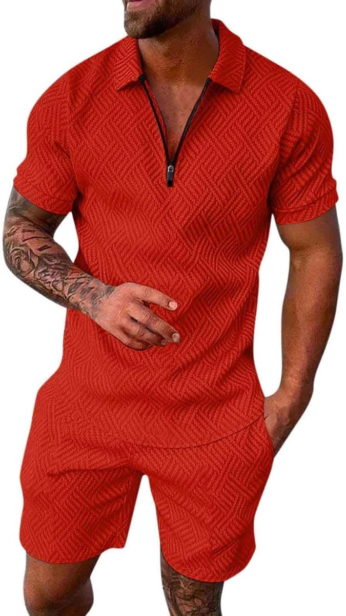 2-delige set voor heren, T-shirt, shorts, katoen, licht, ademend, korte mouwen, zomer, sport, strand, vakantie, casual, comfortabel, casual, mode, A129