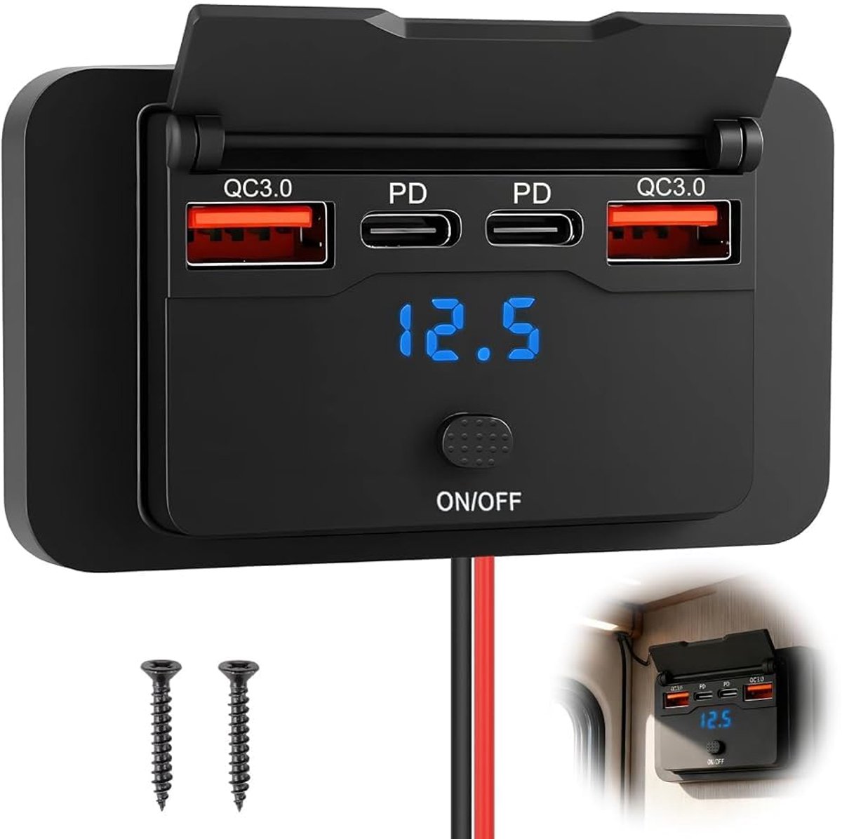 96W 4-poorts 12V dubbele USB-autoaansluiting met gelijktijdig snelladen