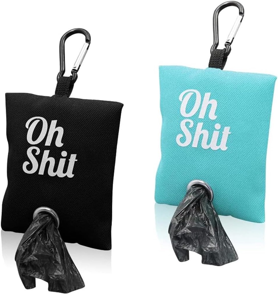 SnelShoppen - 2 Stuks Honden Poepzak Dispenser met Karabijnhaak - Draagbare Hondenafvalzakken - Ideaal voor Hondenriem - Zwart en Blauw
