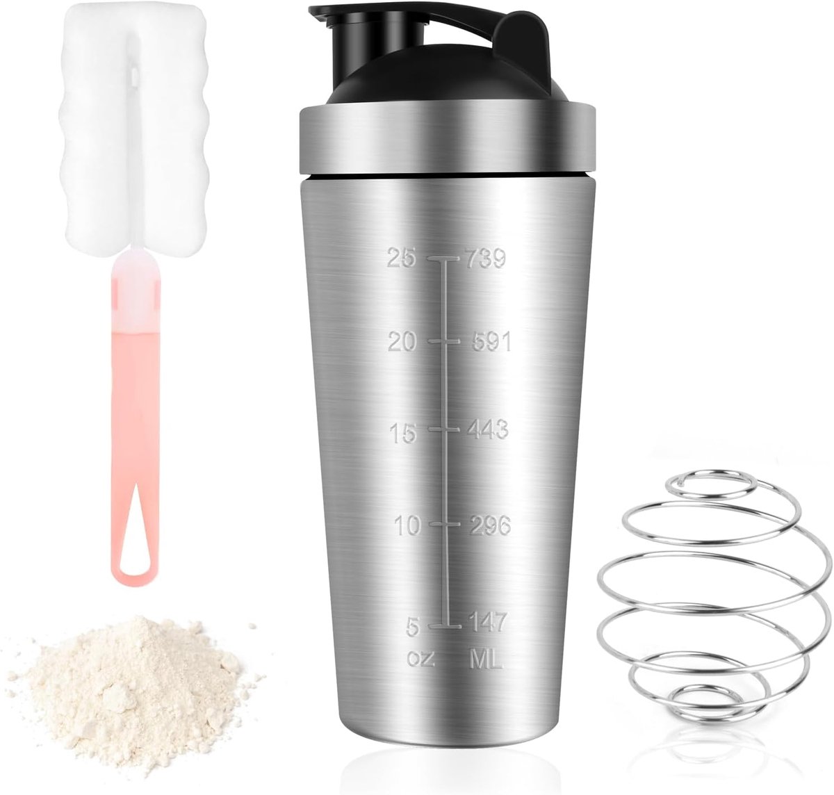 Eiwitshaker 750 ml - Roestvrij staal - Met poedercompartiment - Voor optimale menging - ShopVlot