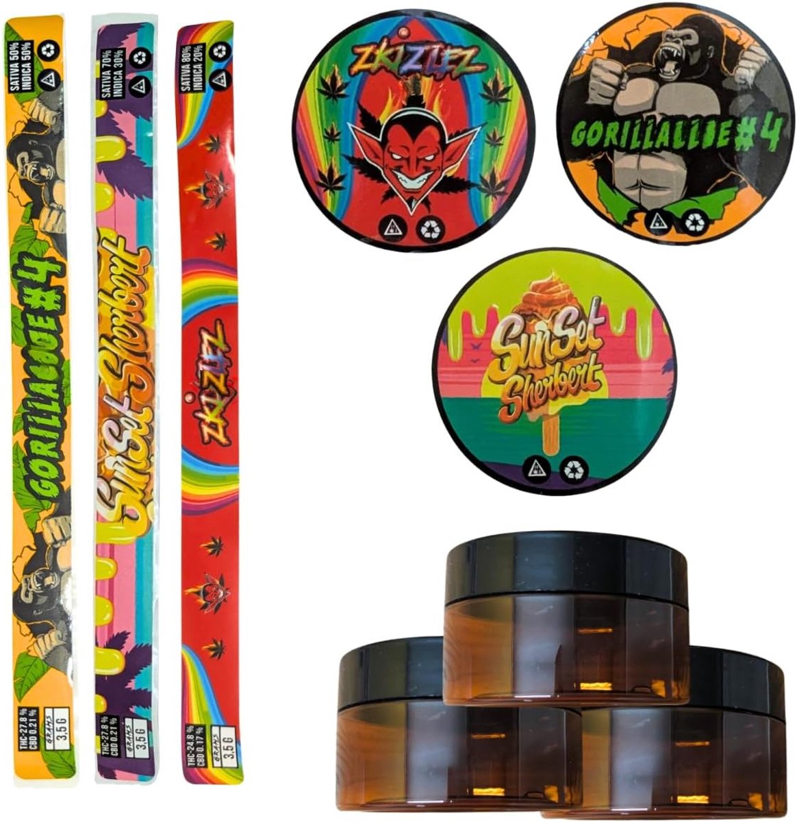 Weed Stash Jar, Set of 3, for 3.5 to 5 g, Stickers and Cans for Sticking, Three Types of Orange, Red, Green - ShopVlot