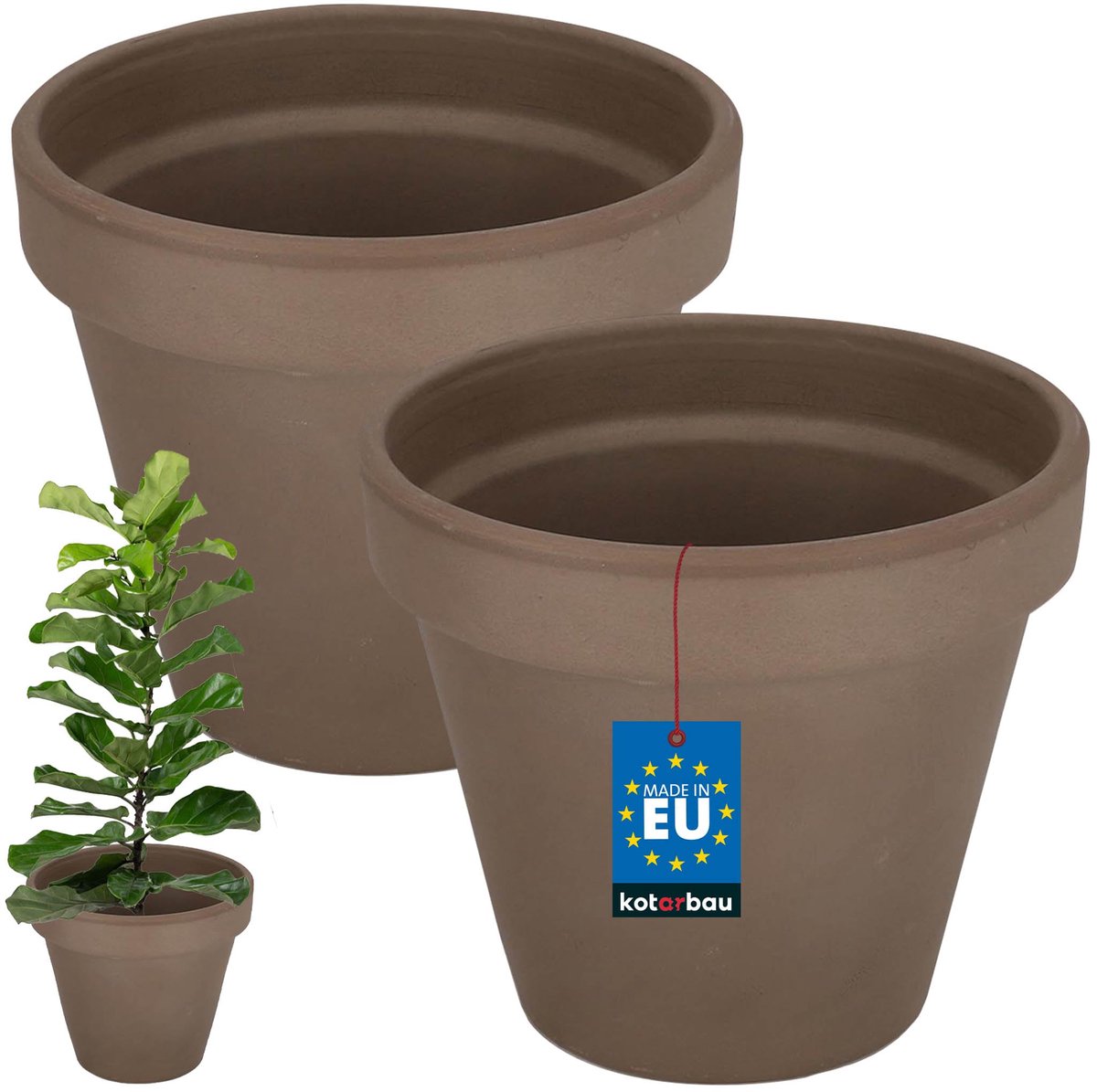 KOTARBAU® Terracotta Bloempot Ø 19 cm - Terracotta Plantenpot met Afvoergat 2 unidades Bloempot - Ongeglazuurde Keramiek - 17 cm hoog - Mokka