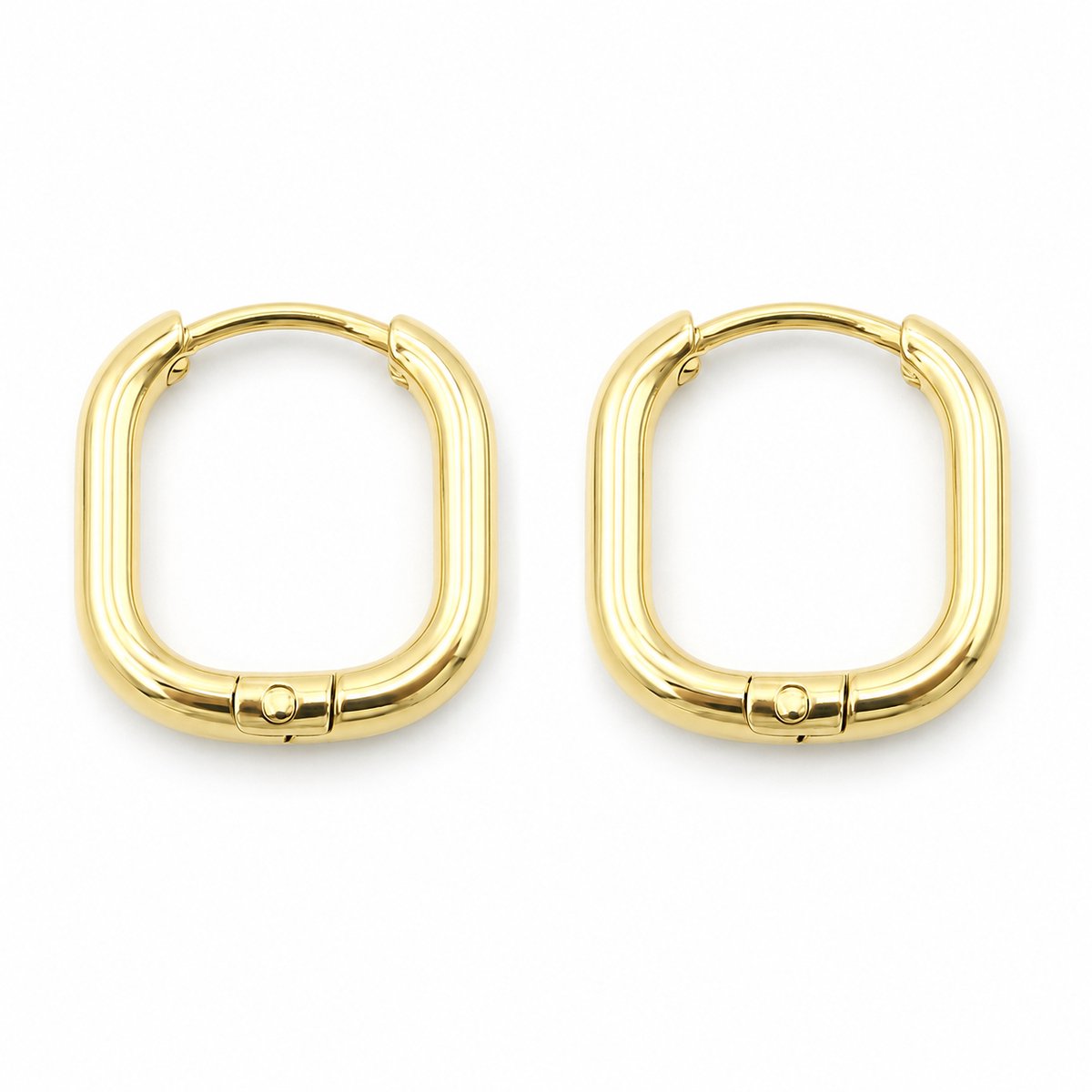 Gold plated vierkante oorringen 14 mm met klik-sluiting